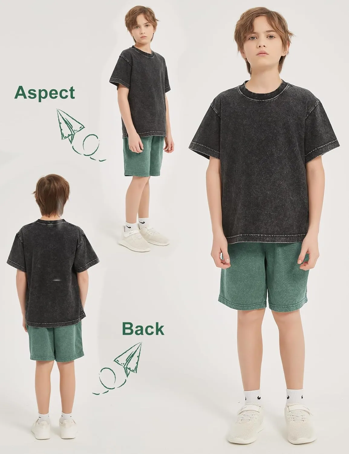 PEHMEA Boys Girls Cotton Shorts, Athletic Casual Jogger Loose Fit Kids Short with Pockets Elastic Waist Drawstring for 5-14Y