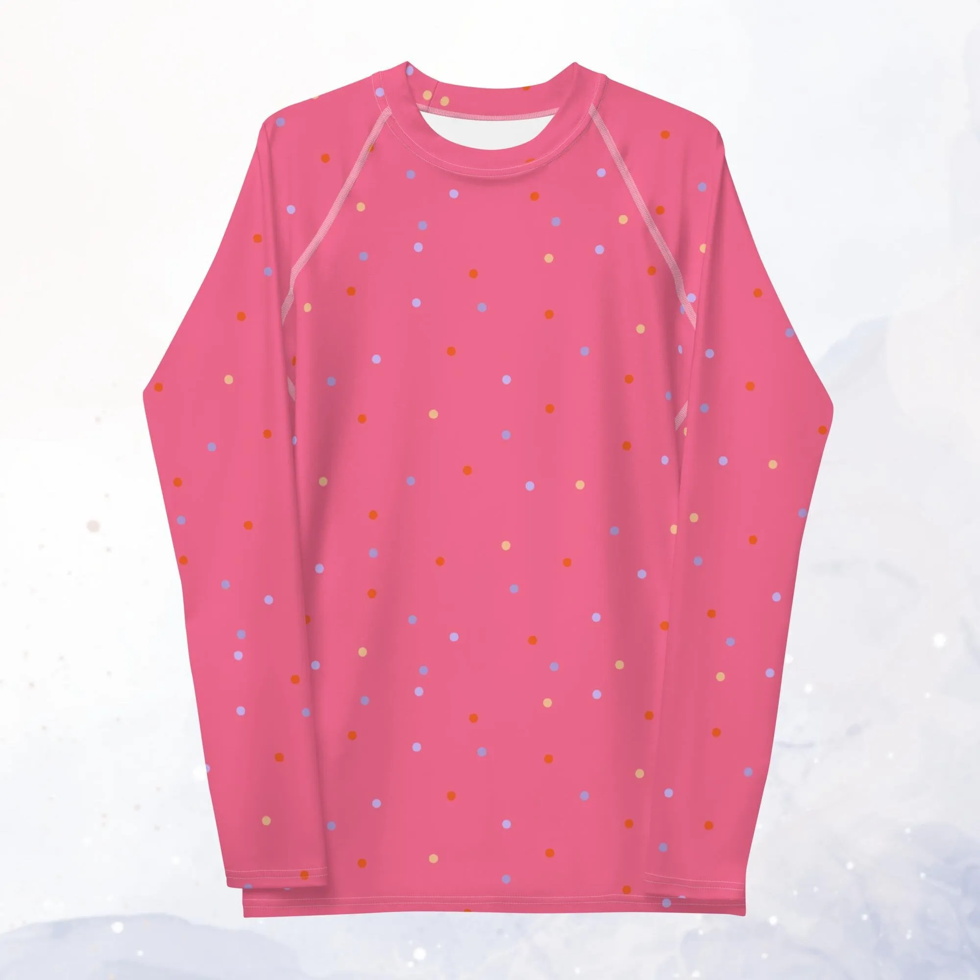 Pink Polka Dot Men's Long Sleeve Rash Guard