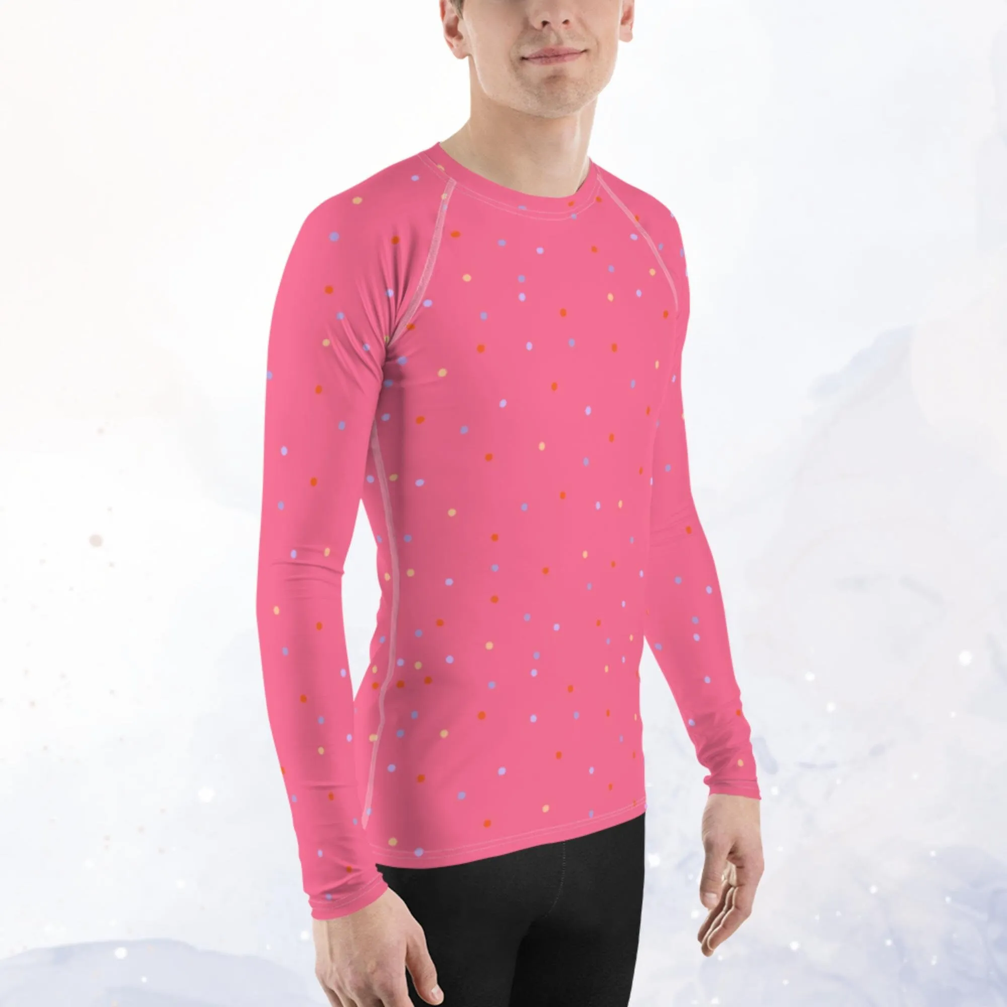 Pink Polka Dot Men's Long Sleeve Rash Guard
