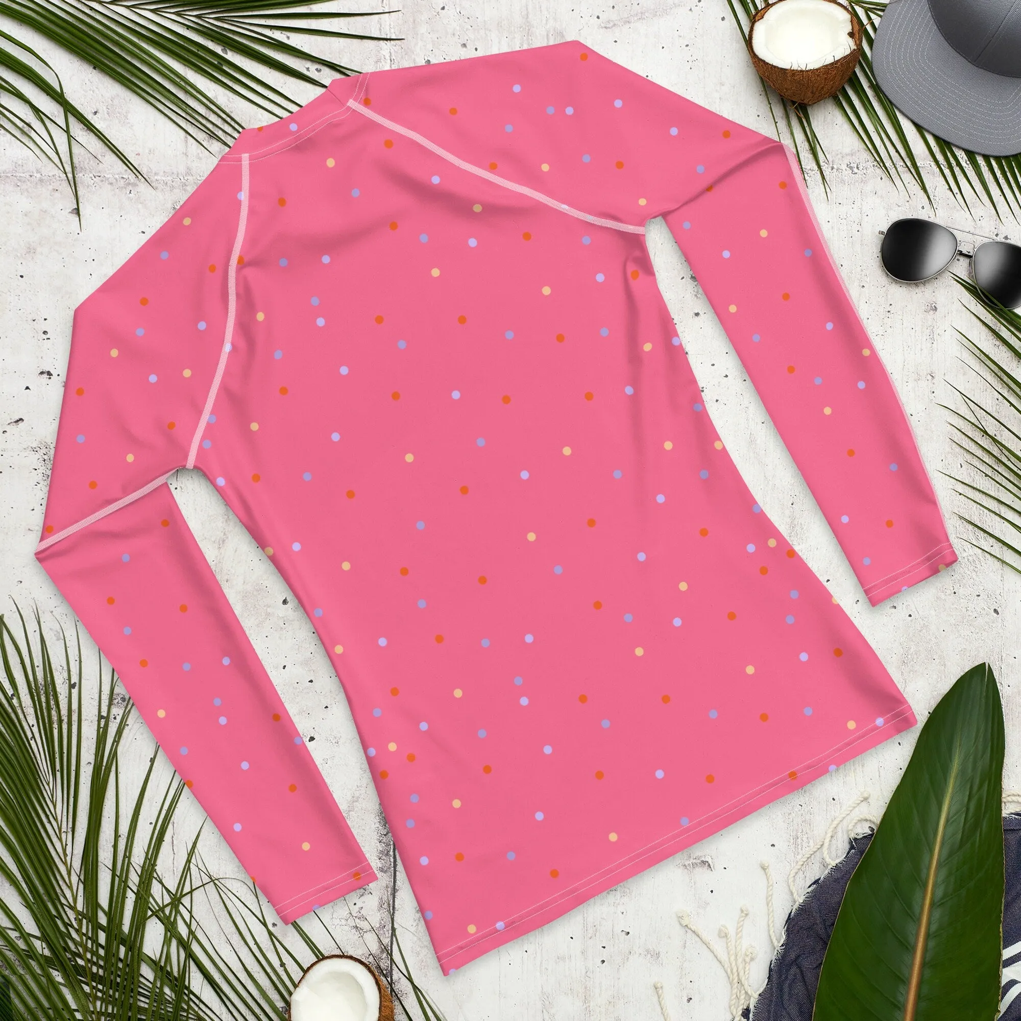 Pink Polka Dot Men's Long Sleeve Rash Guard