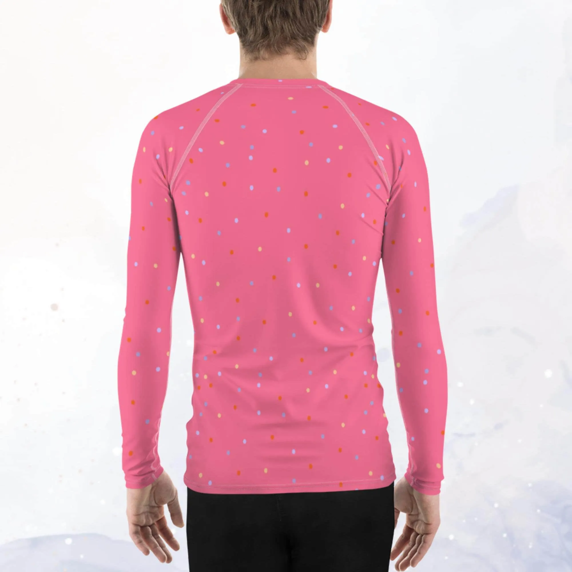 Pink Polka Dot Men's Long Sleeve Rash Guard