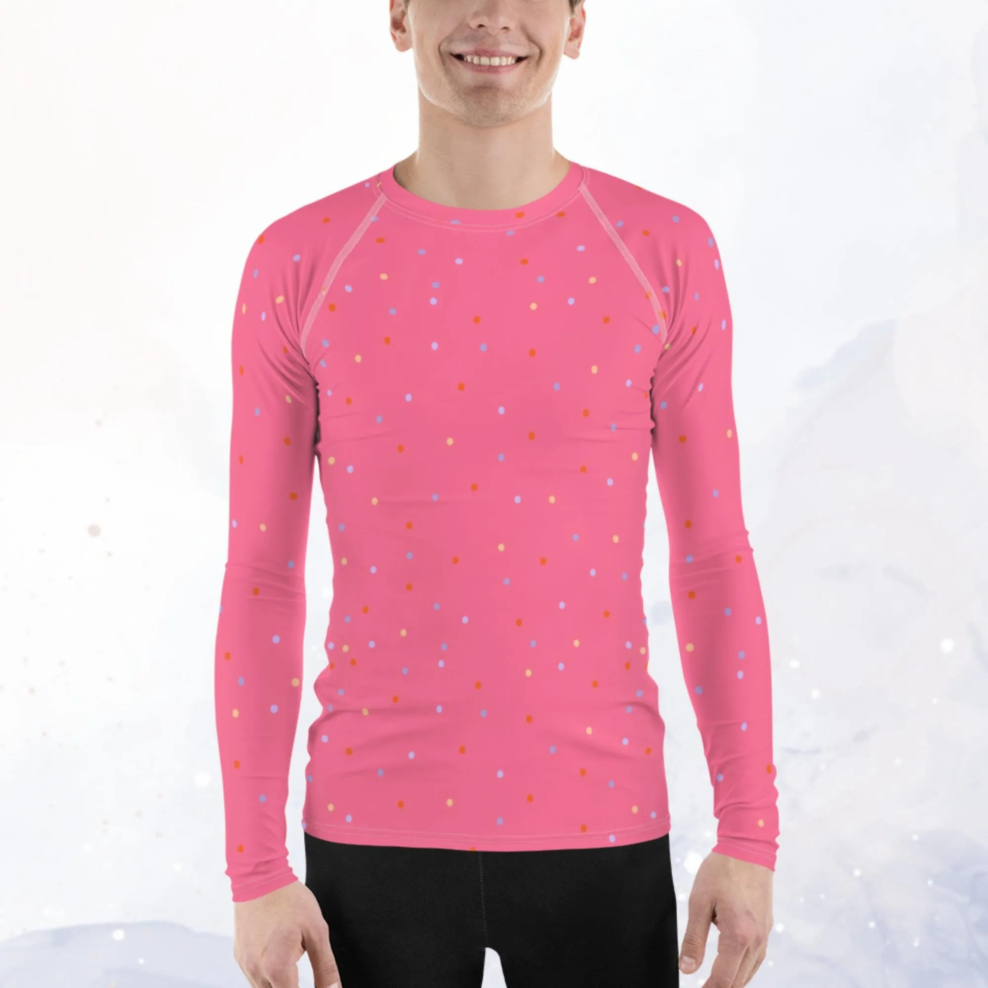 Pink Polka Dot Men's Long Sleeve Rash Guard