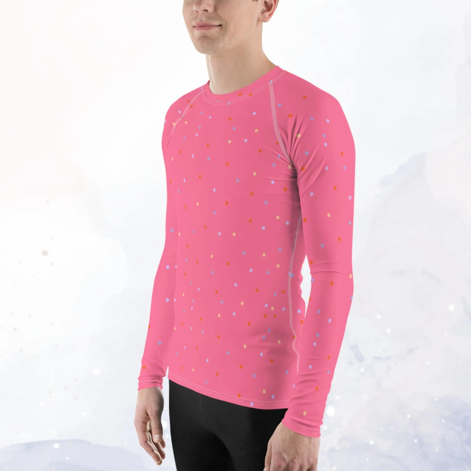 Pink Polka Dot Men's Long Sleeve Rash Guard