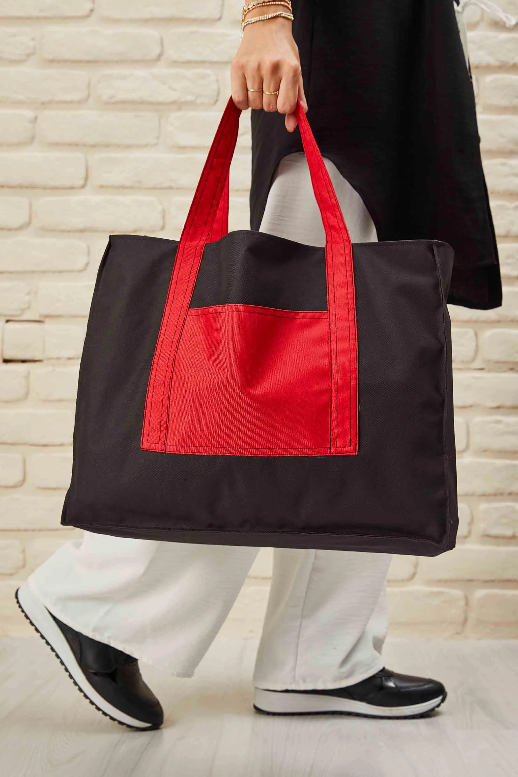 Polyamide Canvas Hand Shoulder Daily Tote Bag with Front Pocket Shopping Bag,C-11