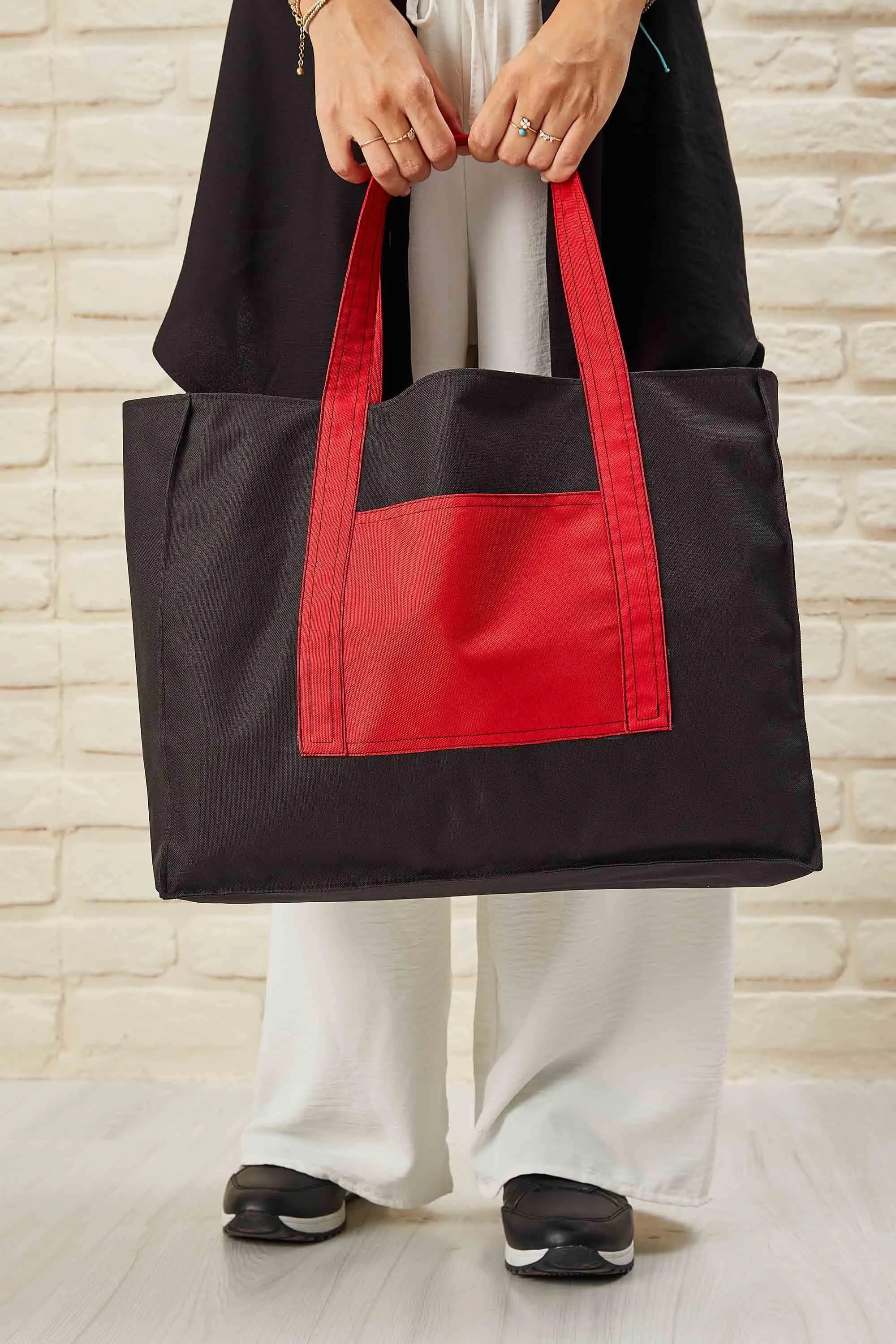 Polyamide Canvas Hand Shoulder Daily Tote Bag with Front Pocket Shopping Bag,C-11