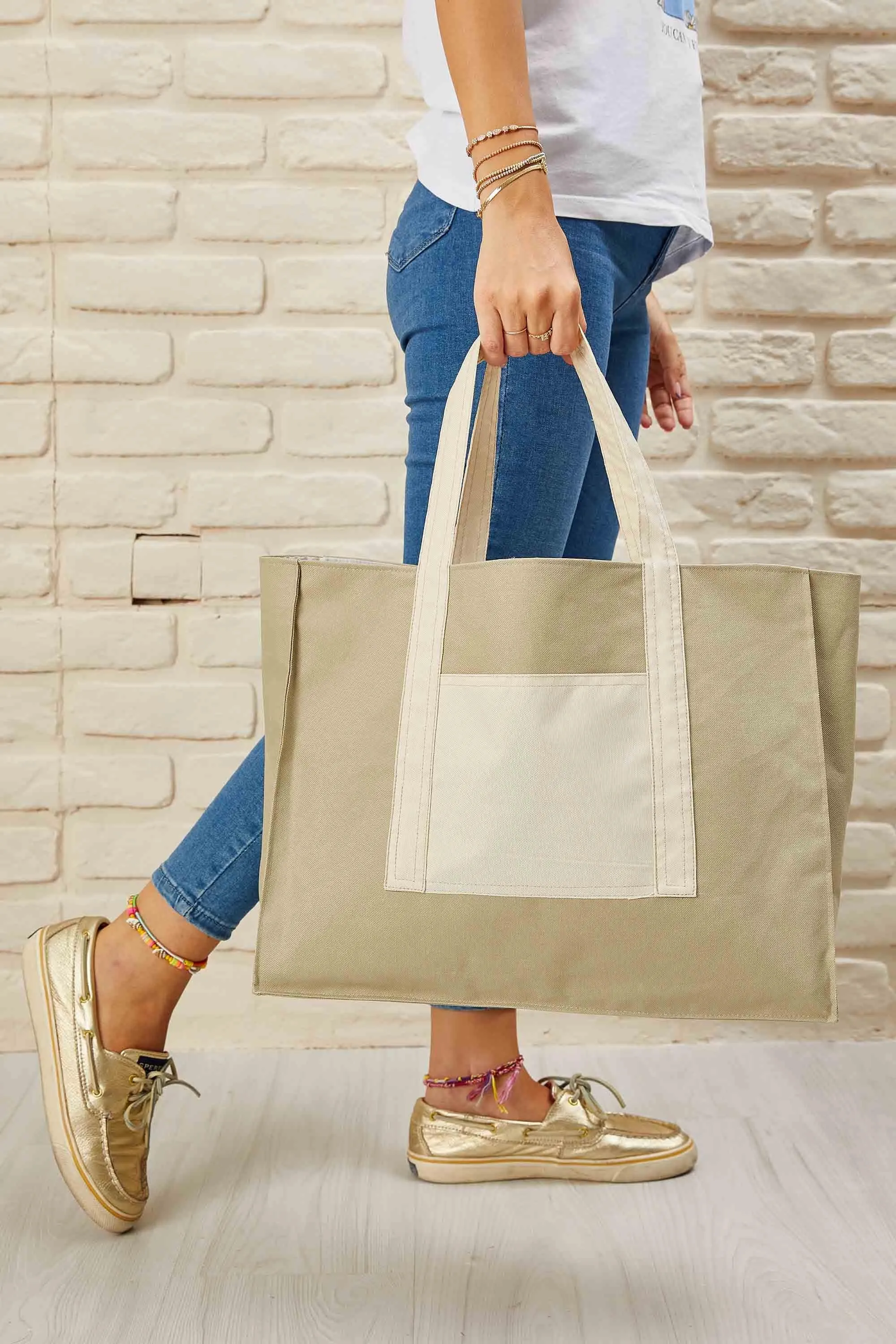 Polyamide Canvas Hand Shoulder Daily Tote Bag with Front Pocket Shopping Bag,C-11