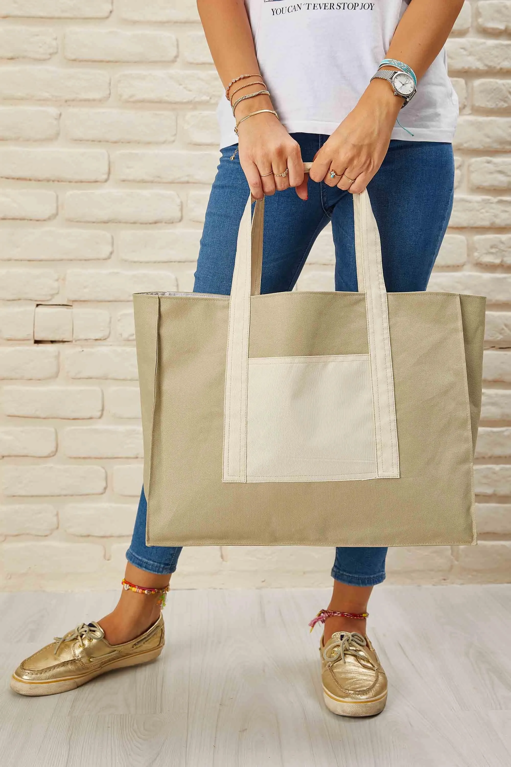 Polyamide Canvas Hand Shoulder Daily Tote Bag with Front Pocket Shopping Bag,C-11