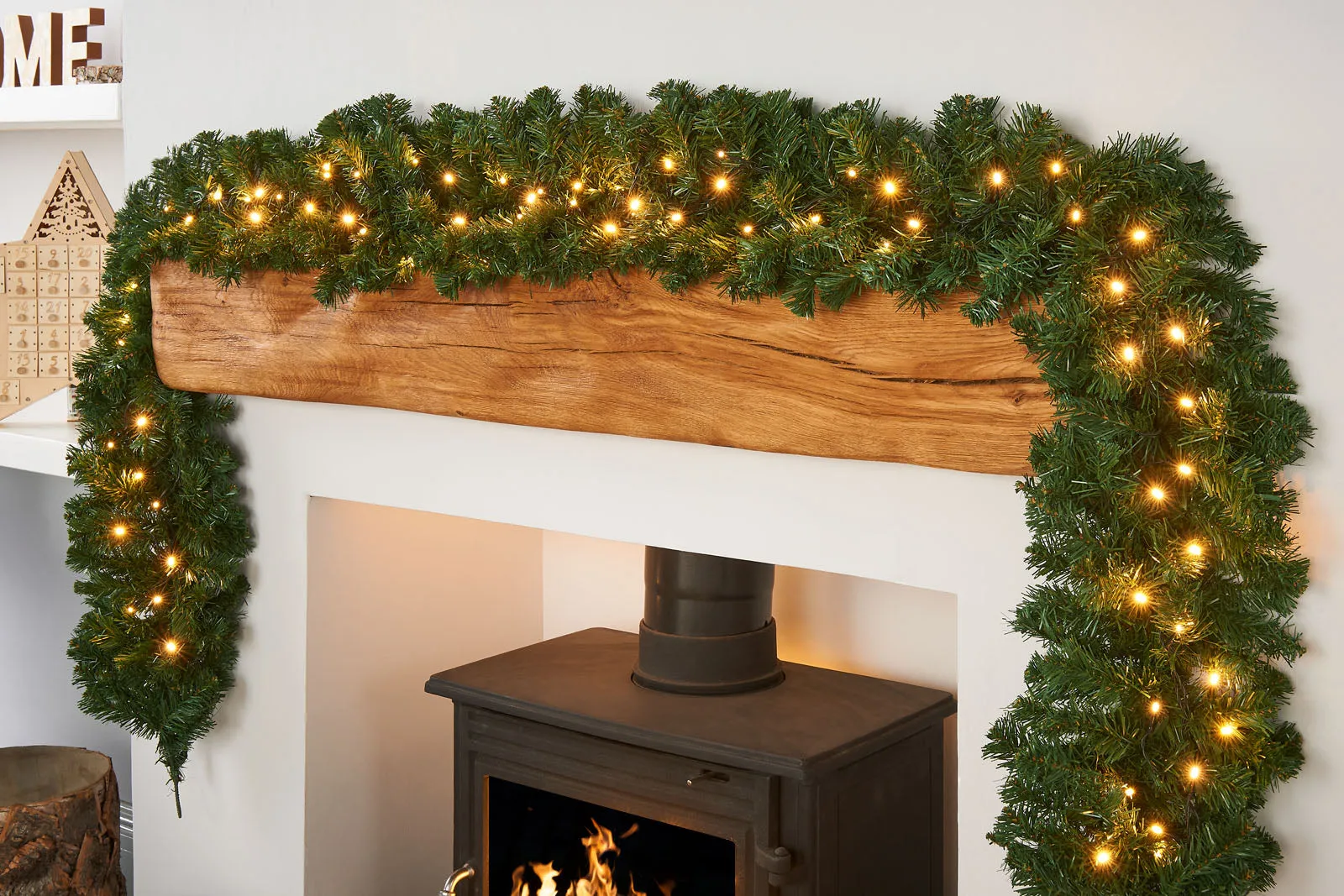 Pre-Lit Extra Thick Multi-Functional Pine Garland, 9 ft