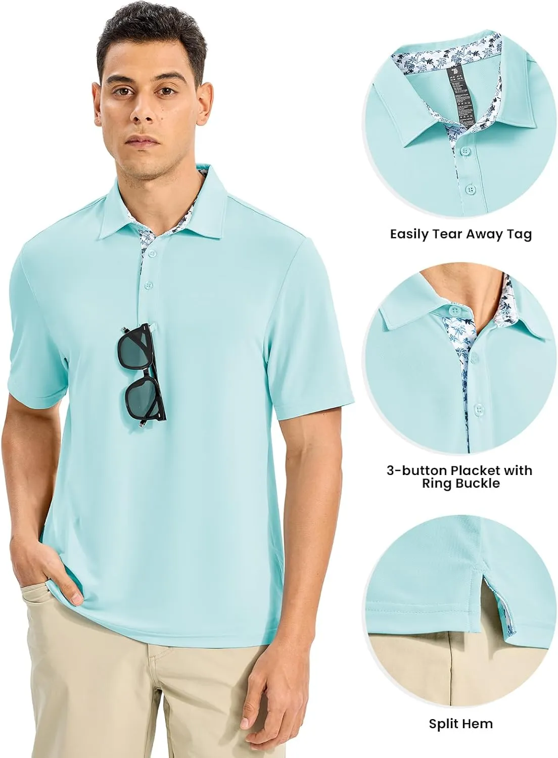 Rdruko Mens Polo Shirts Short Sleeve Dry Fit Moisture Wicking Sports Golf Tennis T-Shirt