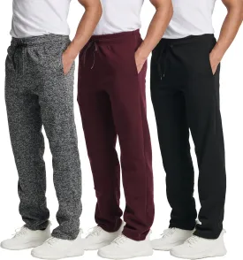 Real Essentials 3 Pack: Men's Tech Fleece Athletic Casual Open Bottom Sweatpants with Pockets (Available in Big & Tall)