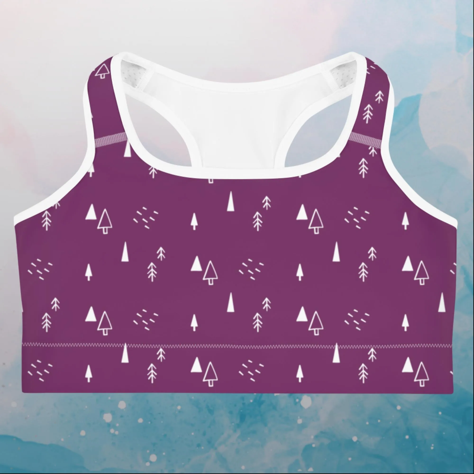 Scandinavian Forest Purple Sports Bra