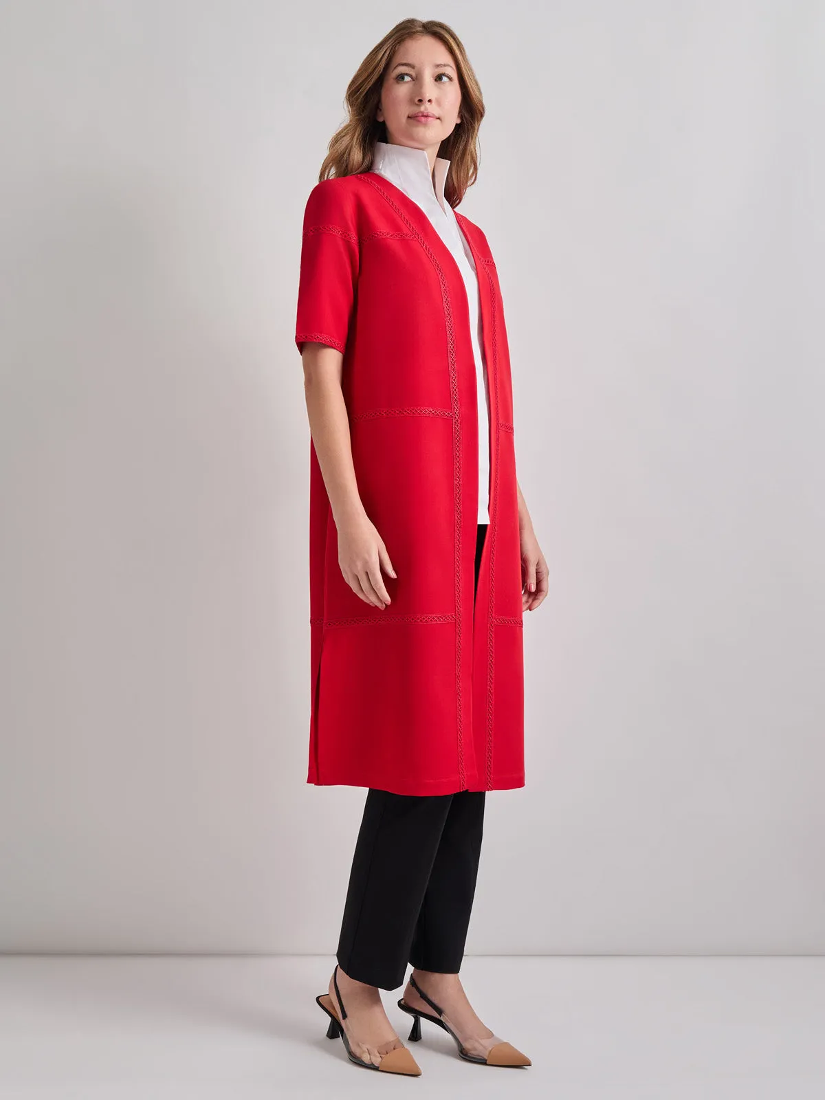 Short Sleeve Belted Stretch Crepe Duster