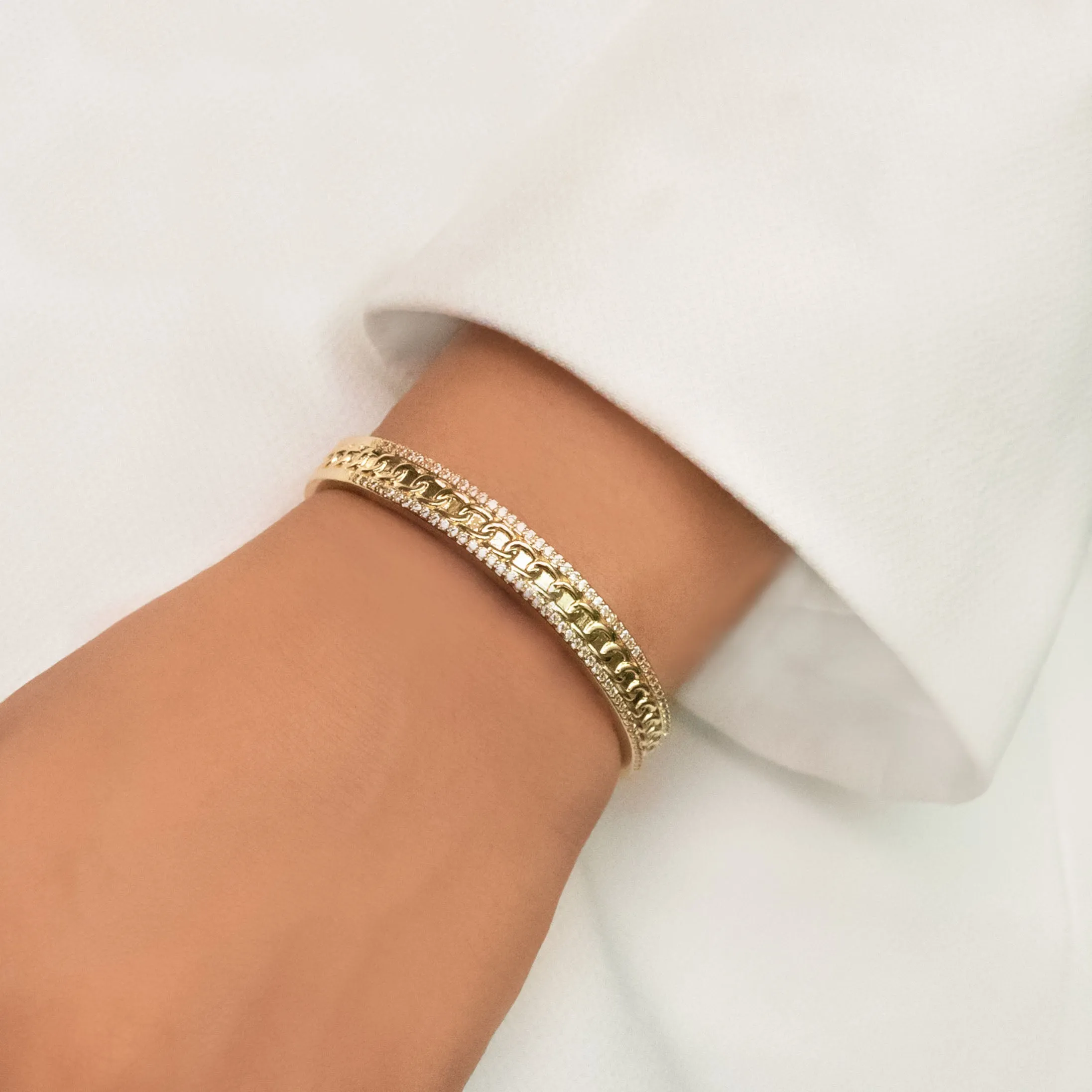 Studded Link Thin Cuff Bangle