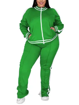 UOUA Plus Size Jogging Suit Sets for Women 2 Piece Sweatsuit Long Sleeve Jacket & Jogger Pants Two Piece Outfits Track Suit Green XL