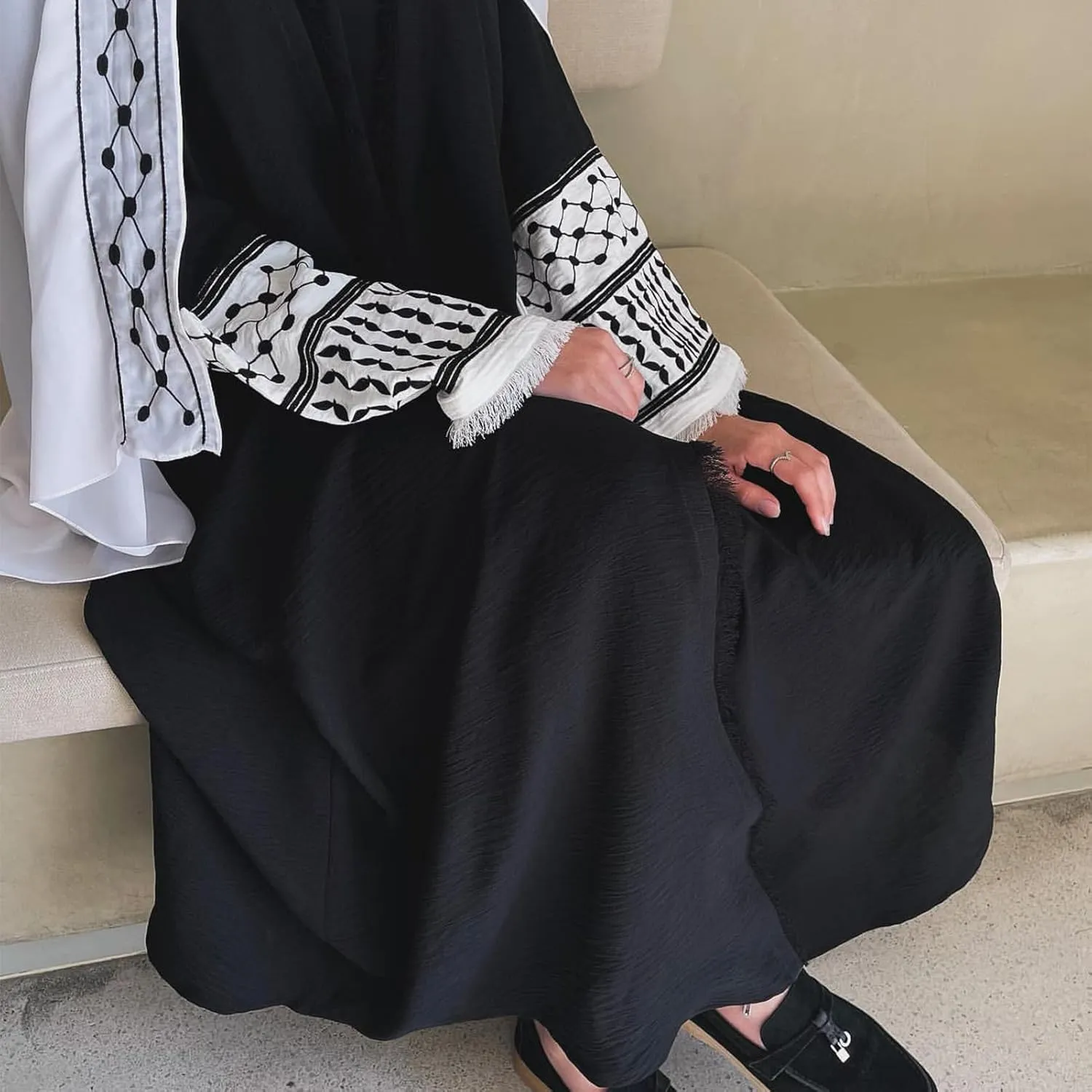 Women Ramadan Muslim Abaya Long Sleeve Embroidered Open Front Cardigan Kimono Turkey Dubai Kaftan