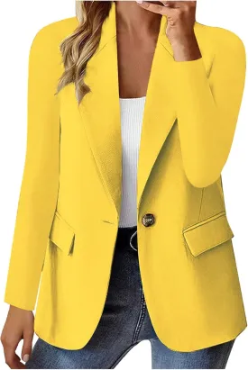 Women's Business Blazer Casual Trendy Lapel Slim Open Front Outerwear Fake Pocket Button Down Lightweight Jacket 2024