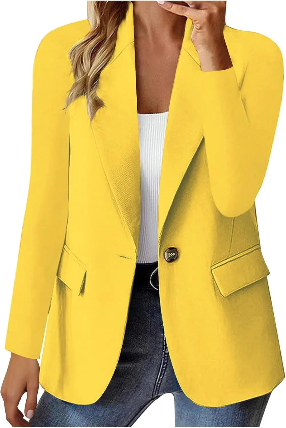 Women's Business Blazer Casual Trendy Lapel Slim Open Front Outerwear Fake Pocket Button Down Lightweight Jacket 2024