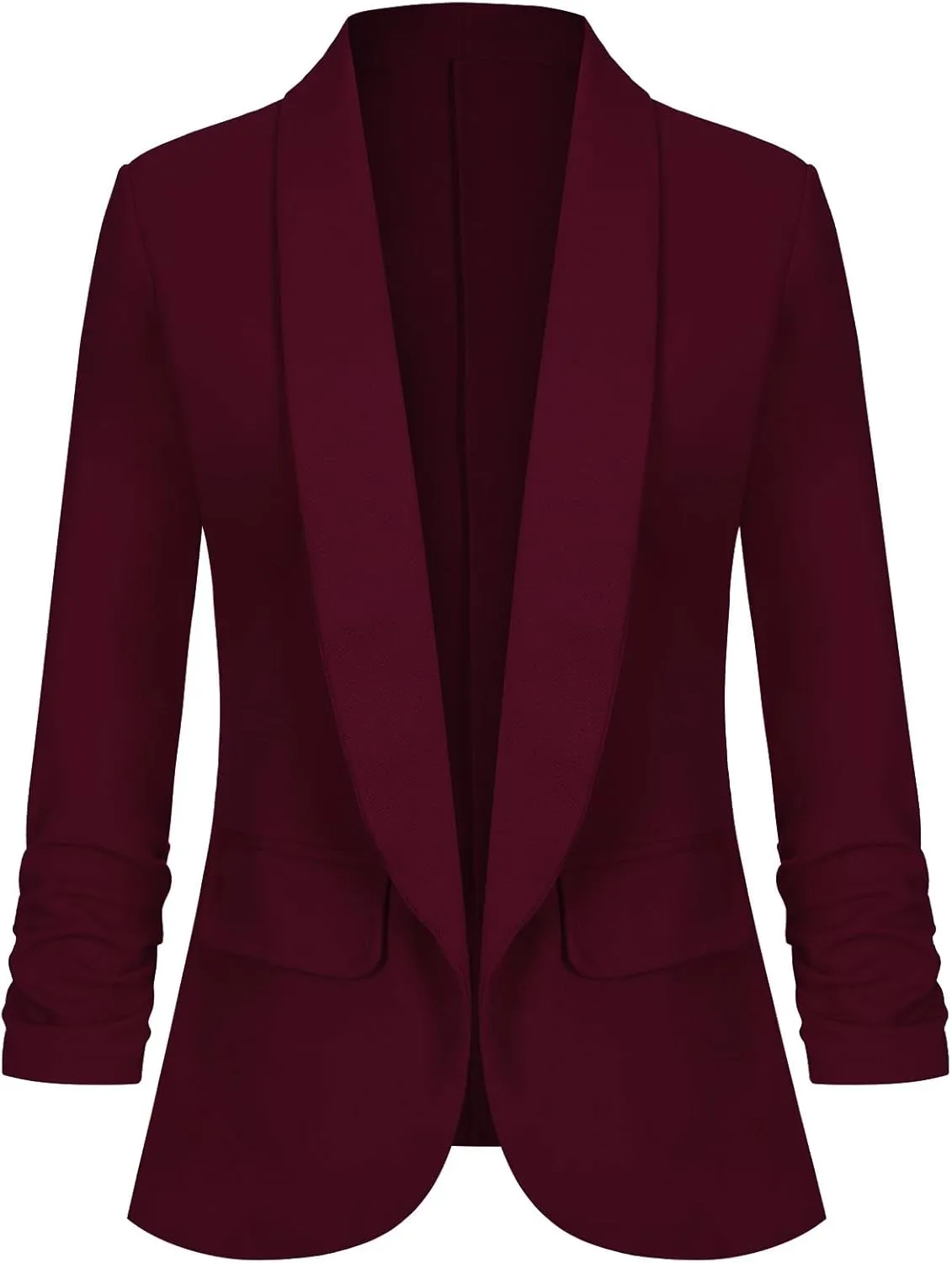 Women's Casual Open Front Blazers Shawl Lapel Ruched 3/4 Sleeve Office Lightweight Blazer Jackets with Pockets