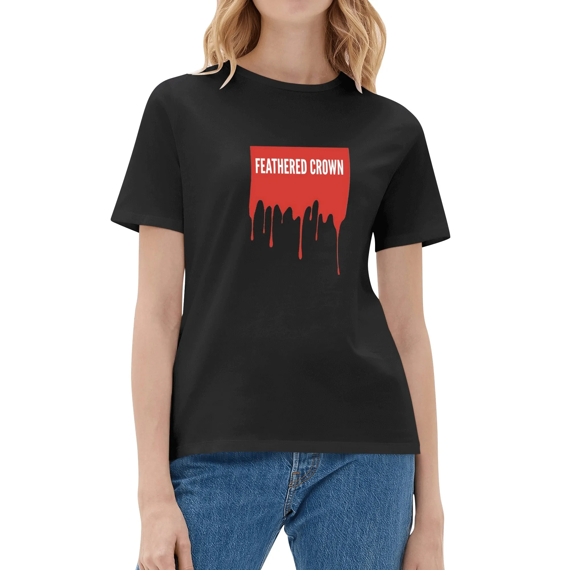 Women's Cotton Drip Banner Front Printing T Shirt