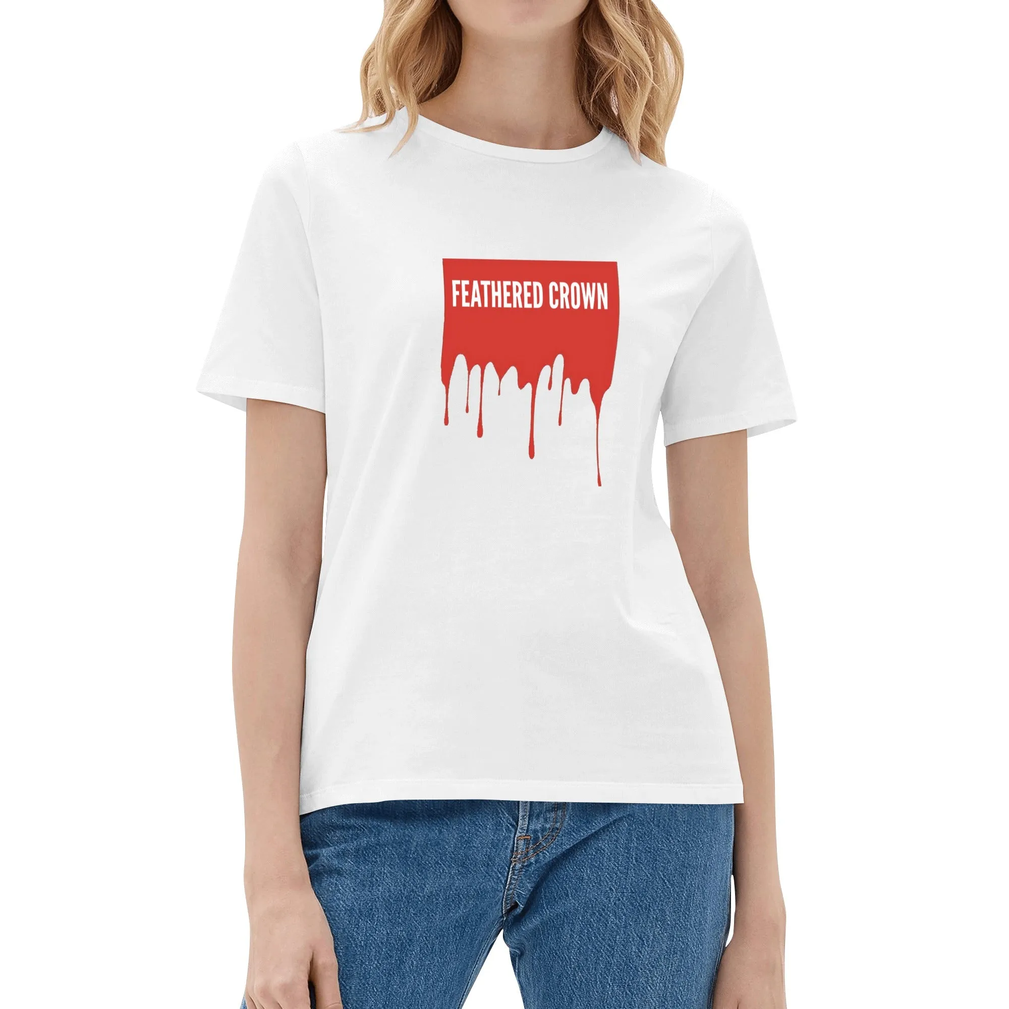 Women's Cotton Drip Banner Front Printing T Shirt