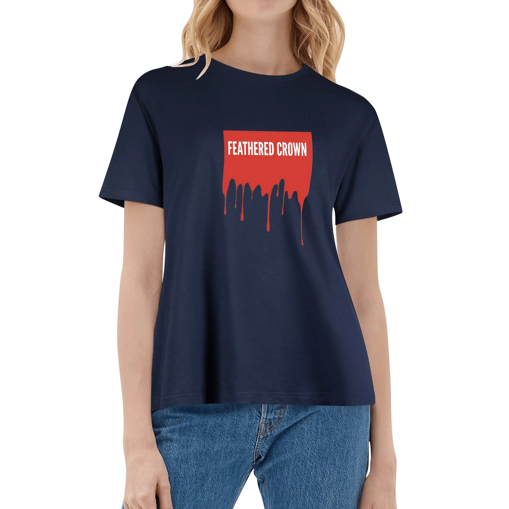 Women's Cotton Drip Banner Front Printing T Shirt