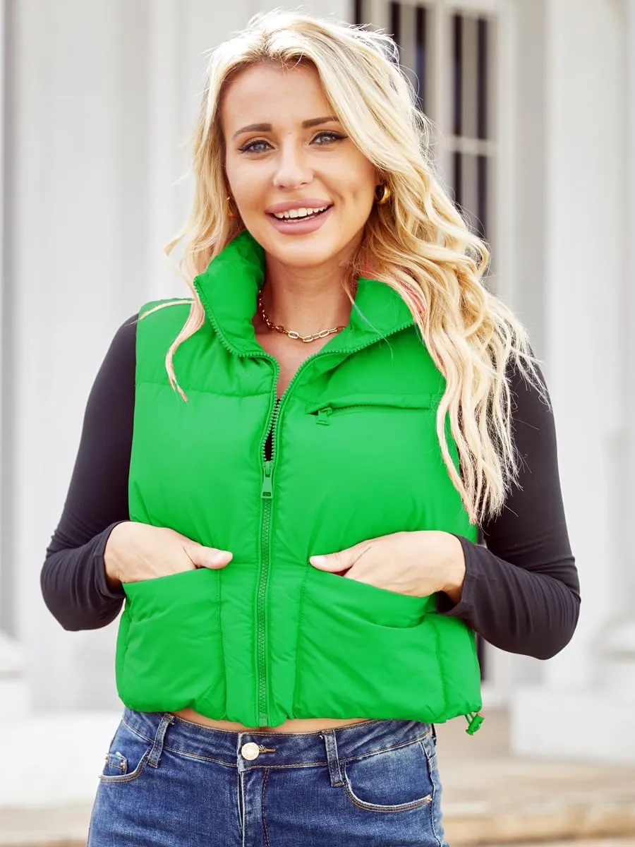Women's Puffer Vest - Sleeveless Quilted Gilet with Detachable Hood or Crop, Lightweight Winter Vest