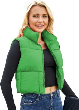 Women's Puffer Vest - Sleeveless Quilted Gilet with Detachable Hood or Crop, Lightweight Winter Vest
