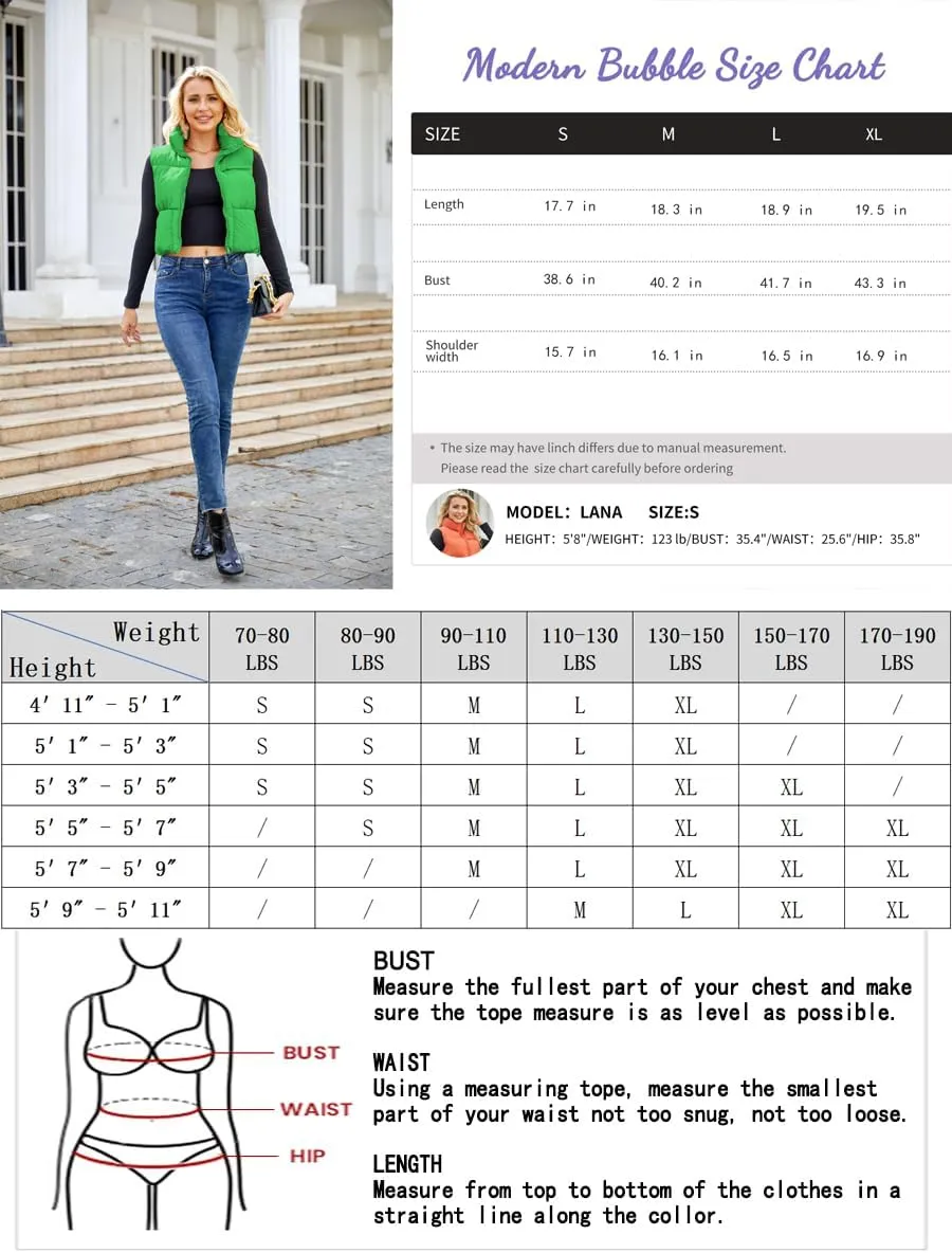 Women's Puffer Vest - Sleeveless Quilted Gilet with Detachable Hood or Crop, Lightweight Winter Vest
