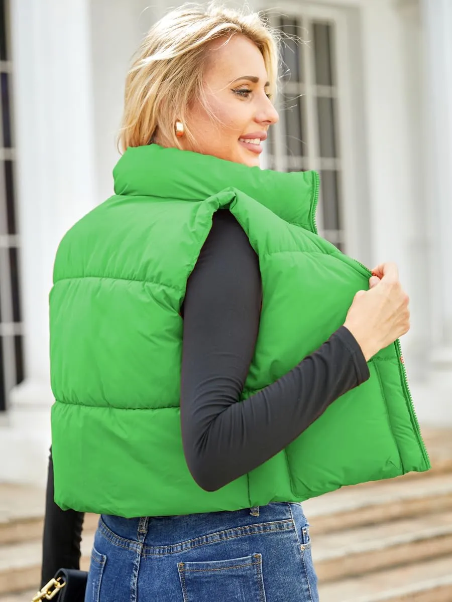Women's Puffer Vest - Sleeveless Quilted Gilet with Detachable Hood or Crop, Lightweight Winter Vest