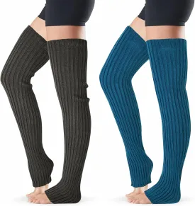 XEPST 2 Pairs Leg Warmers for Women, High Boot Cuffs Knitted Boot Topper Warmers Over Knee Footless Socks for Winter Warmer