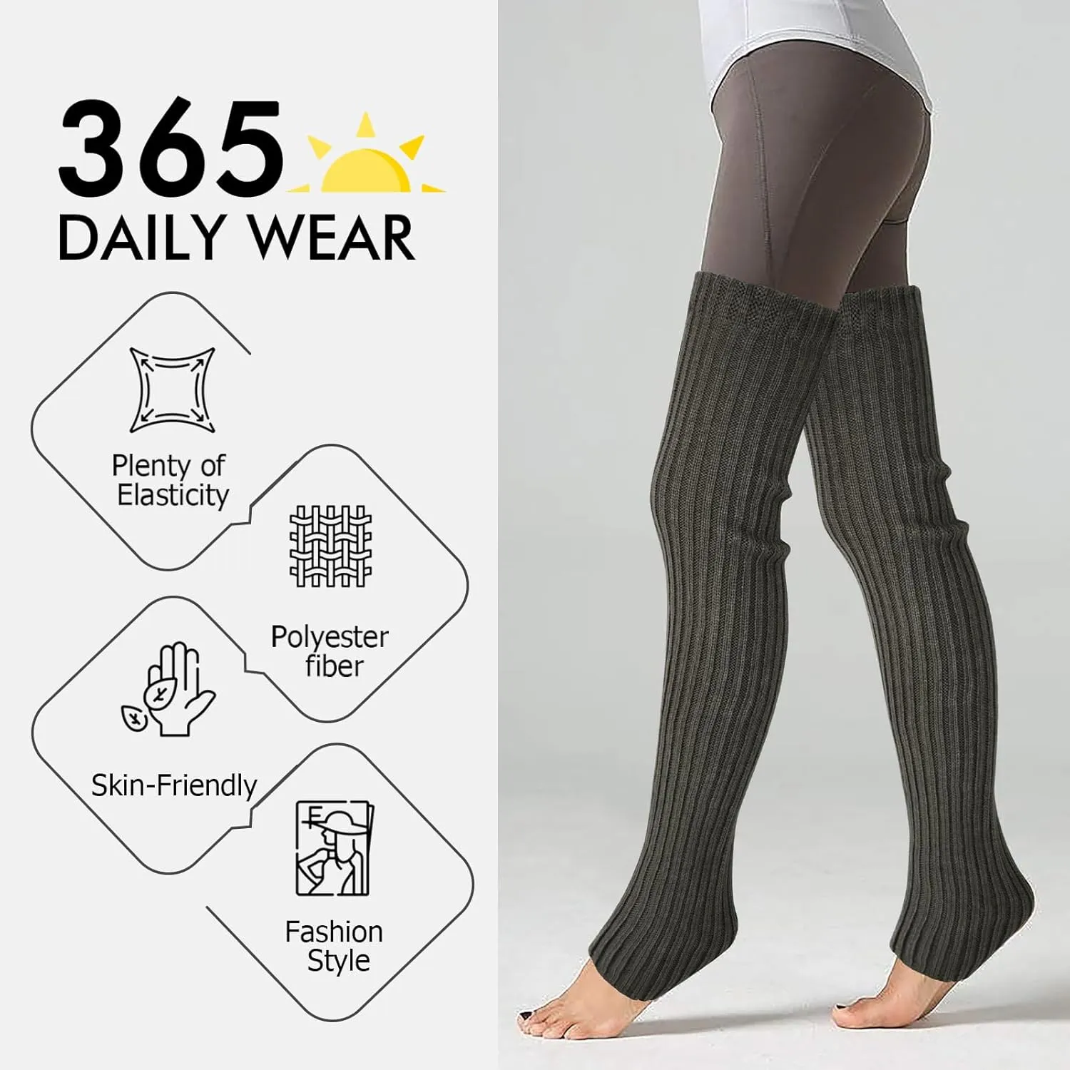 XEPST 2 Pairs Leg Warmers for Women, High Boot Cuffs Knitted Boot Topper Warmers Over Knee Footless Socks for Winter Warmer