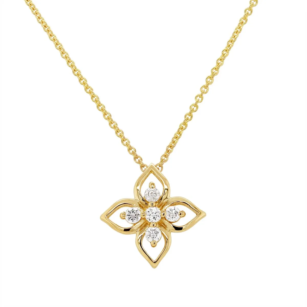 YELLOW GOLD FLOWER PENDANT NECKLACE WITH DIAMONDS, .1 CT TW