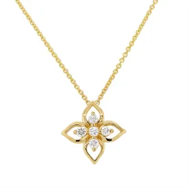 YELLOW GOLD FLOWER PENDANT NECKLACE WITH DIAMONDS, .1 CT TW