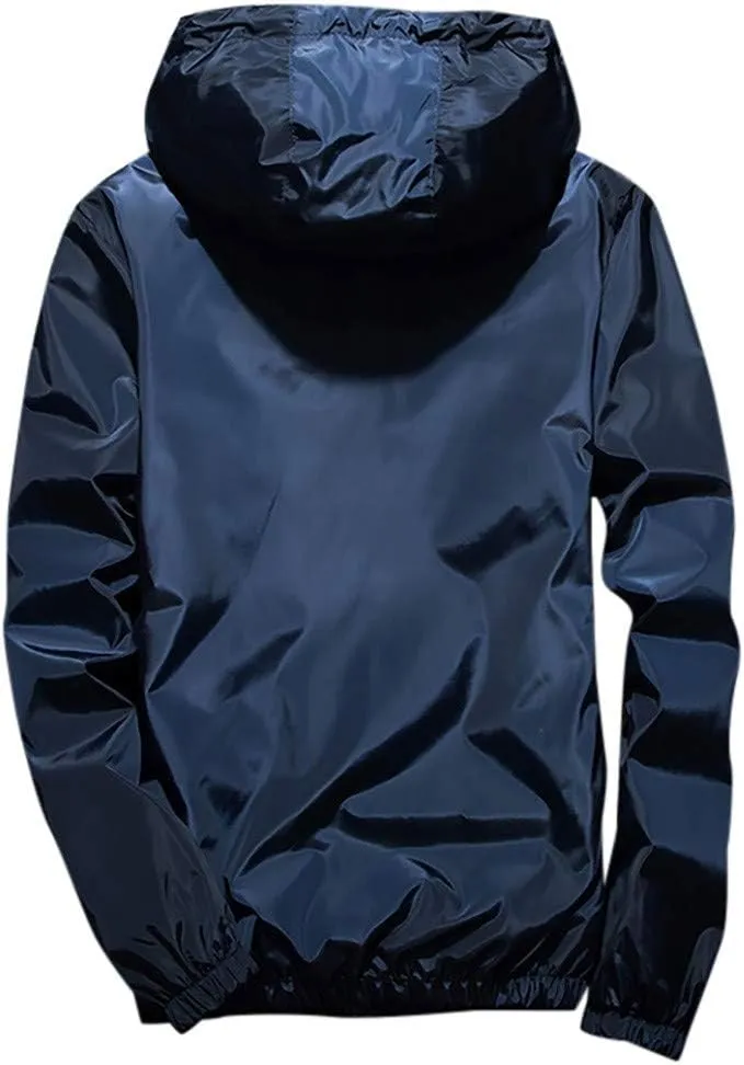 Ymosrh Mens Lightweight Rain Jacket Plus Size Hoodie Reflective Zipper Outdoor Sport Coat Winter Jackets for Men