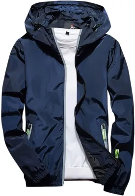 Ymosrh Mens Lightweight Rain Jacket Plus Size Hoodie Reflective Zipper Outdoor Sport Coat Winter Jackets for Men