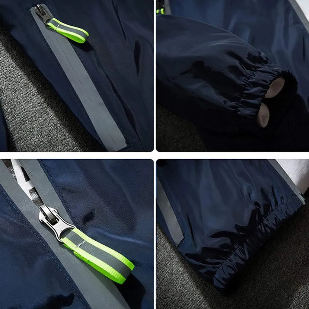 Ymosrh Mens Lightweight Rain Jacket Plus Size Hoodie Reflective Zipper Outdoor Sport Coat Winter Jackets for Men